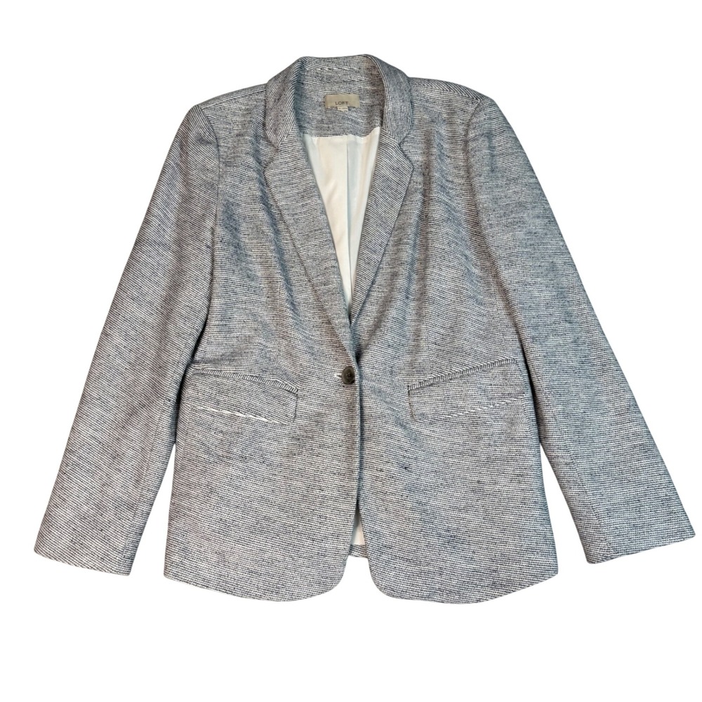 LOFT Blue White Striped Cotton Blend Blazer Jacket Size 8 Professional Workwear